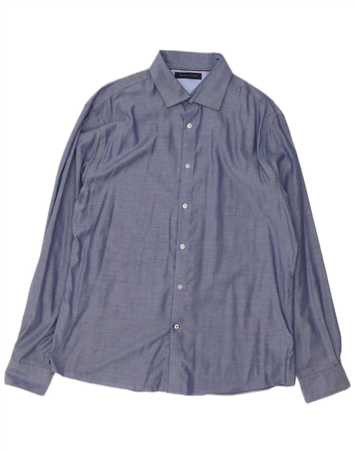Ανδρικό πουκάμισο Tommy Hilfiger Size 16 1/2 Large Blue από βαμβακερό ψαροκόκκαλο
