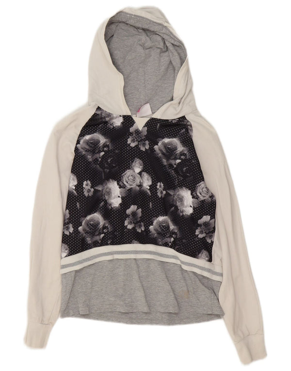 Champion Girls Hoodie Jumper 11-12 Years Large Grey Floral Cotton
