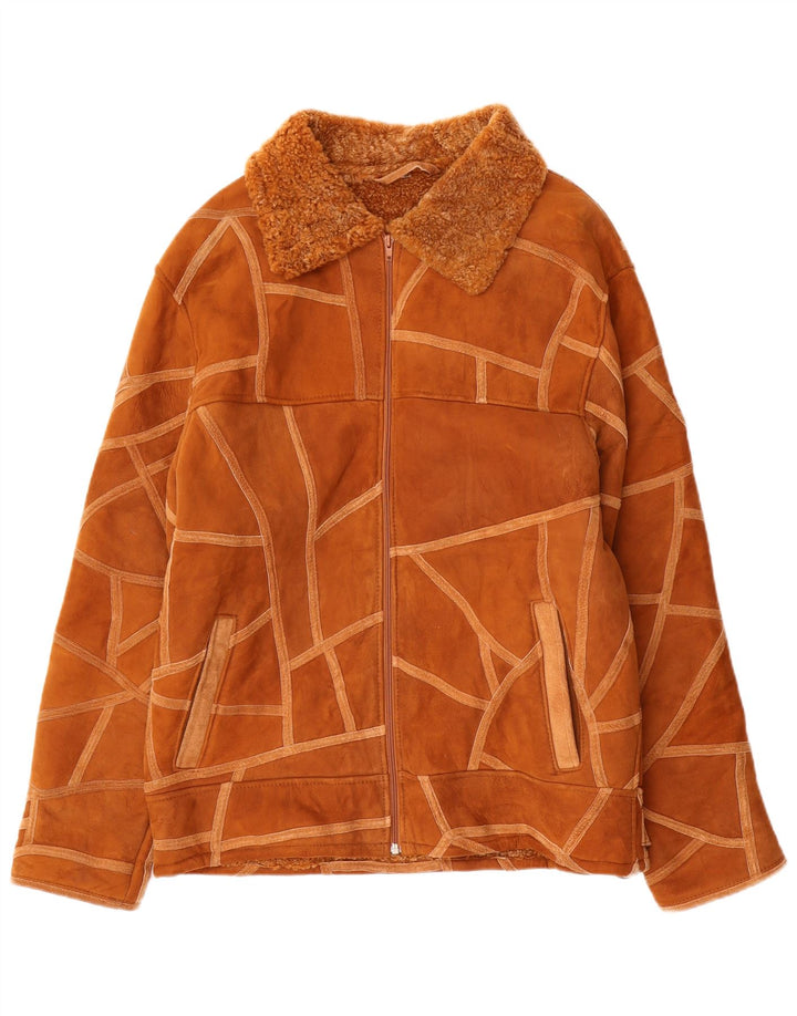 Vintage Γυναικείο Shearling Jacket UK 14 Medium Brown γεωμετρικό