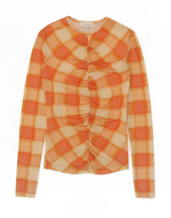 Topshop Γυναικείο Τοπ μακρυμάνικο UK 4/6 XS Πορτοκαλί Check Polyester