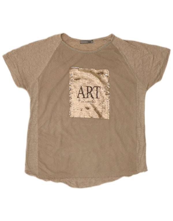 Zara Γυναικείο γραφικό T-Shirt Top UK 10 Small Beige