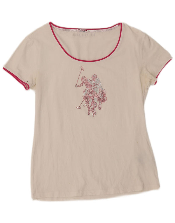 U.S. Polo Assn. Womens Graphic T-Shirt Top UK 18 XL White Cotton