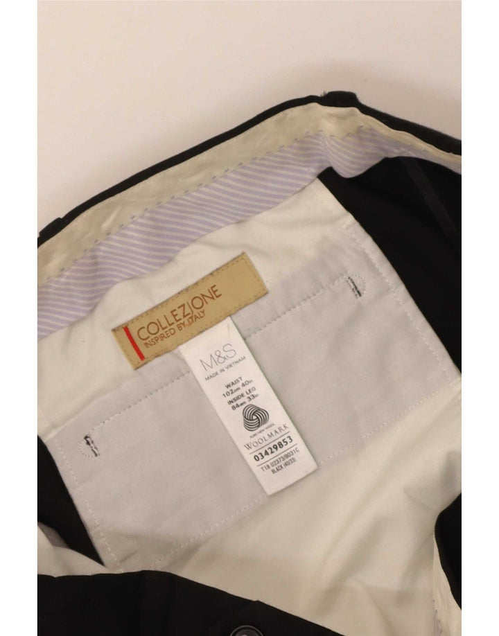 Marks & Spencer Γυναικείο παντελόνι με καρφίτσα W40 L33 Μαύρο μάλλινο