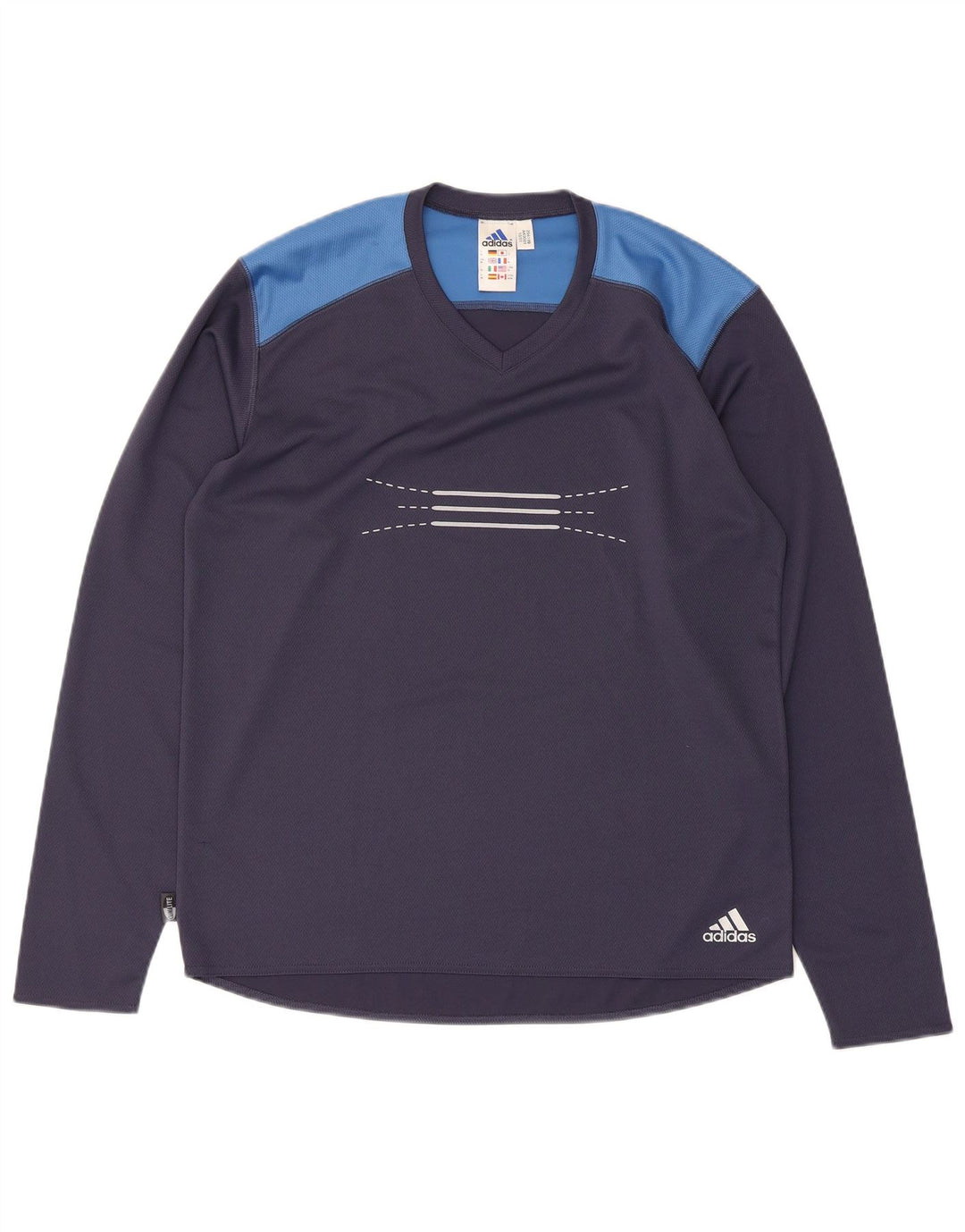 Ανδρικό γραφικό τοπ Adidas Climalite με μακρυμάνικο μεσαίο μπλε ναυτικό χρώμα