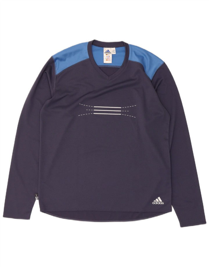 Ανδρικό γραφικό τοπ Adidas Climalite με μακρυμάνικο μεσαίο μπλε ναυτικό χρώμα