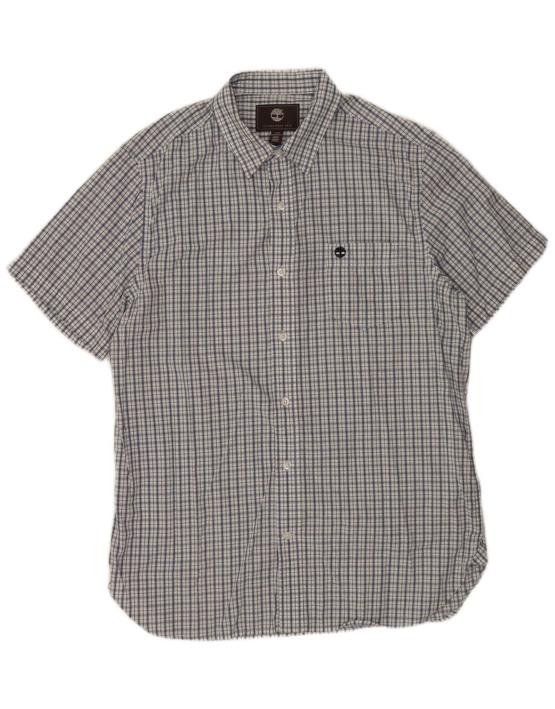 TIMBERLAND Ανδρικό κοντομάνικο πουκάμισο με κανονική εφαρμογή, μεσαίο μπλε ναυτικό καρό