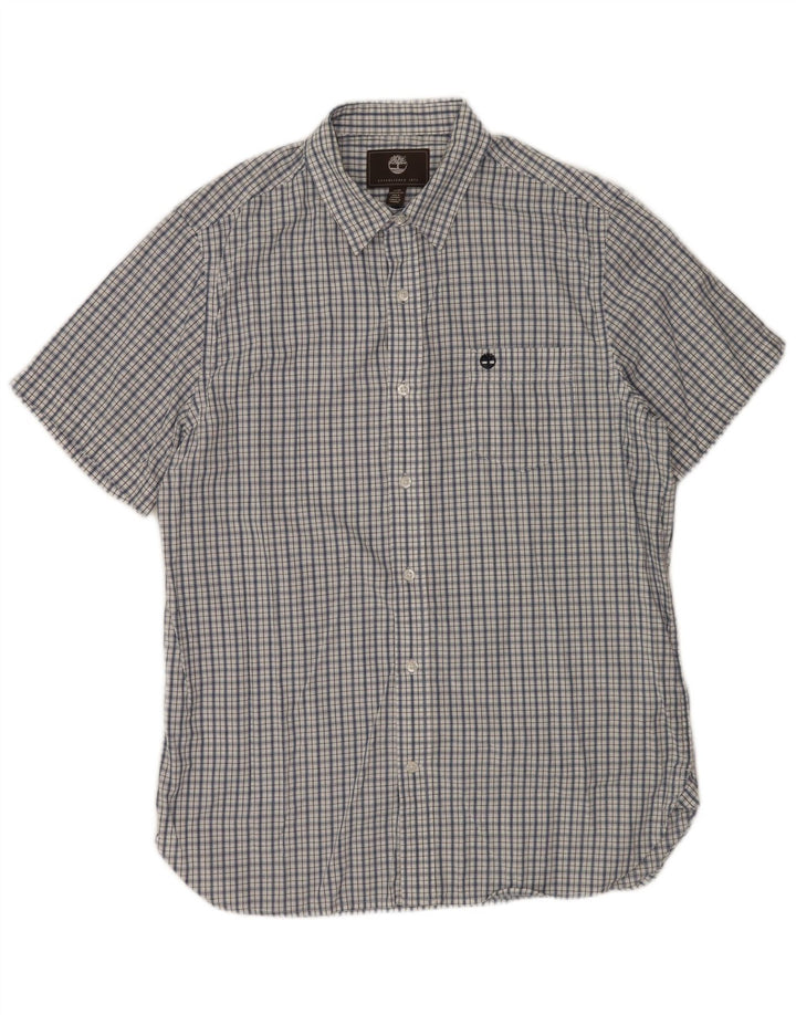 TIMBERLAND Ανδρικό κοντομάνικο πουκάμισο με κανονική εφαρμογή, μεσαίο μπλε ναυτικό καρό