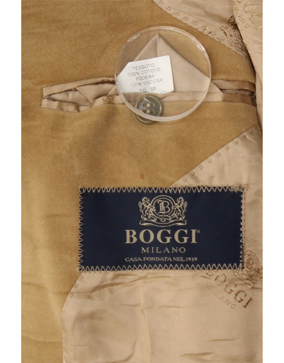 Boggi Ανδρικό Μπουφάν Blazer 3 Κουμπιών IT 50 Μεγάλο Μπεζ Βαμβακερό