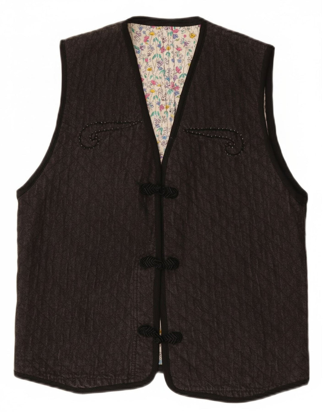 Vintage Γυναικείο Gilet UK 12 Medium Grey Paisley