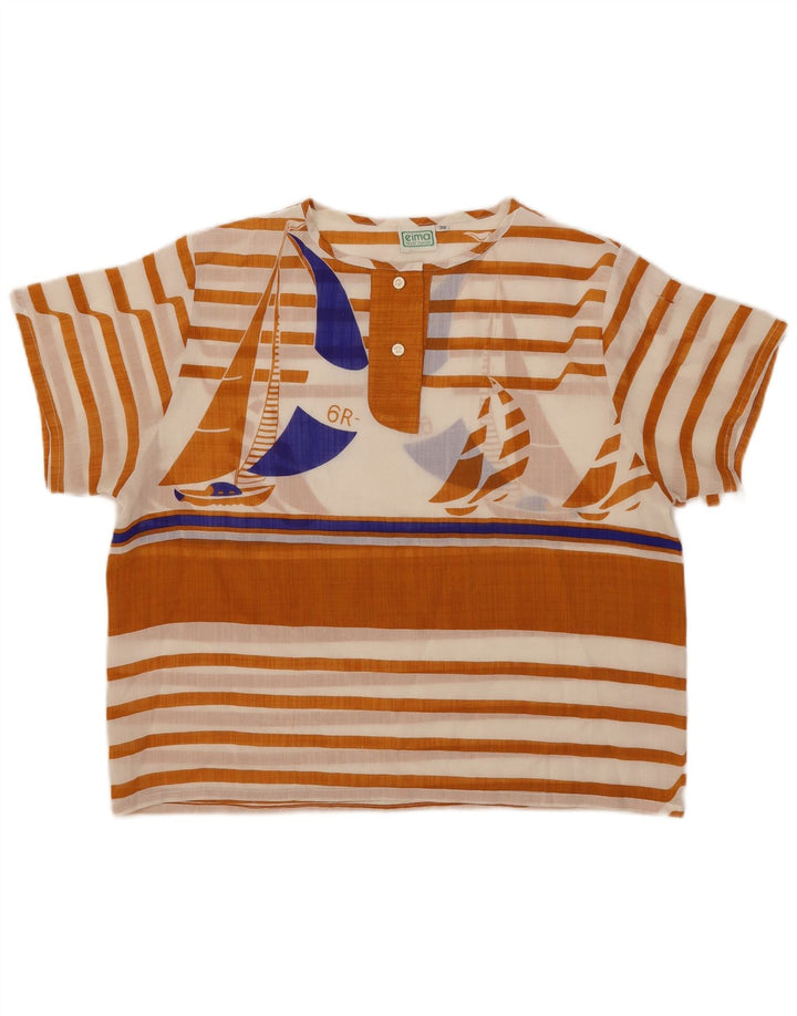 Vintage Γυναικεία Γραφική Μπλούζα Oversized Top EU 36 Small Brown ριγέ