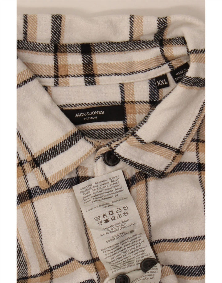 Jack & Jones Ανδρικό φανελένιο πουκάμισο 2XL λευκό βαμβακερό καρό