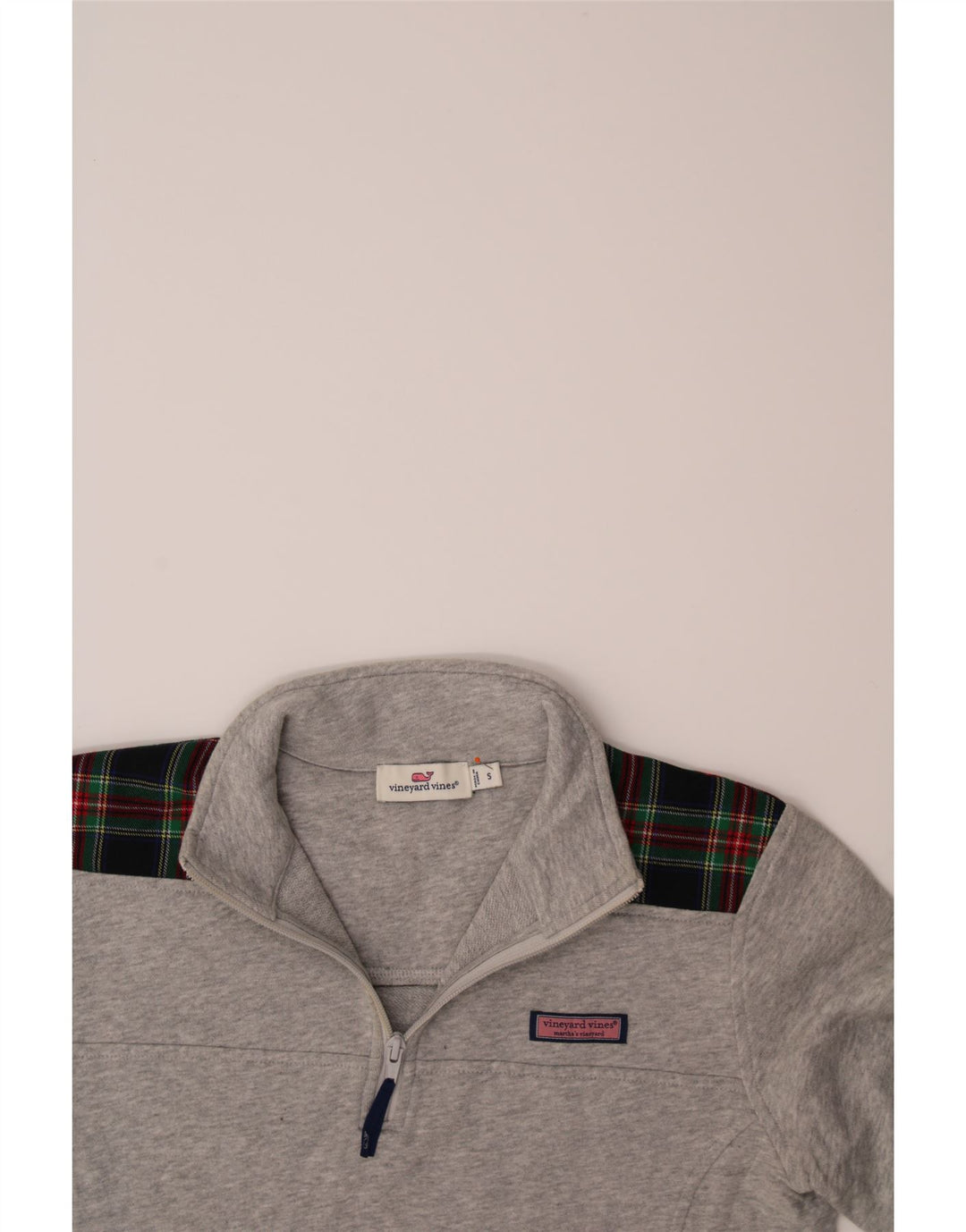 VINEYARD VINES Mens Zip Neck Sweatshirt Jumper Small Grey Check Cotton Vintage Vineyard Vines and Second-Hand Vineyard Vines from Messina Hembry 