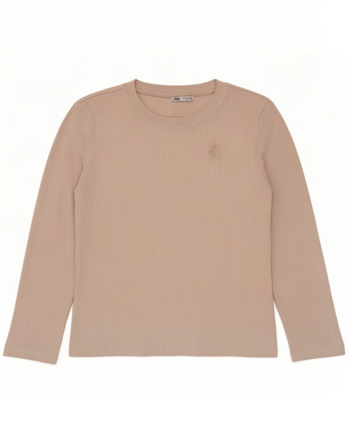 Zara Γυναικείο τοπ μακρυμάνικο UK 14 Medium Beige Πολυεστέρας