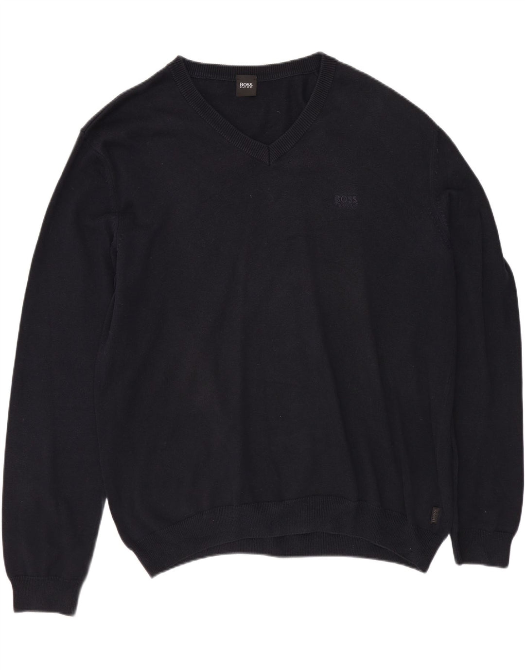 Ανδρικό πουλόβερ HUGO BOSS με V λαιμόκοψη XL Μπλε βαμβακερό