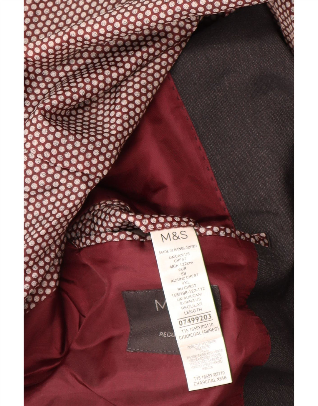 Marks & Spencer Ανδρικό μπουφάν Blazer με 2 κουμπιά κανονική εφαρμογή UK 48 4XL Γκρι