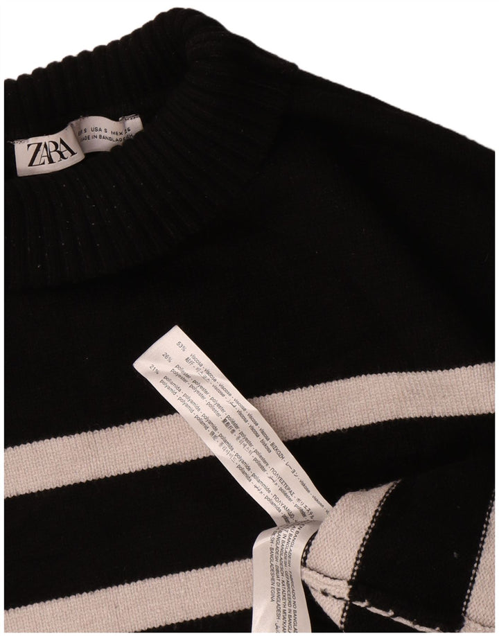 Zara γυναικείο πουλόβερ με λαιμό χελώνα UK 10 Small, μαύρο ριγέ