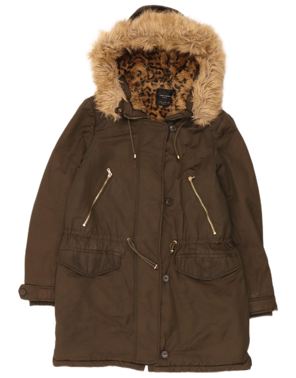 Zara Γυναικείο μπουφάν Sherpa Parka με κουκούλα UK 14 Medium Khaki