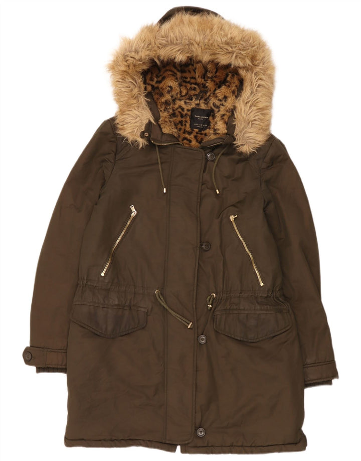 Zara Γυναικείο μπουφάν Sherpa Parka με κουκούλα UK 14 Medium Khaki