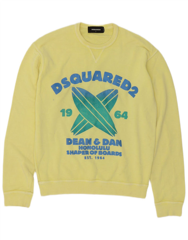 Ανδρικό γραφικό φούτερ Dsquared2 Jumper μεγάλο κίτρινο βαμβακερό
