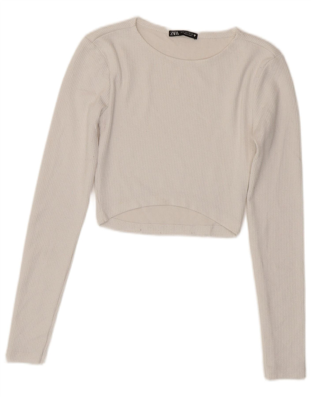 Zara Γυναικείο Crop Top Μακρύ μανίκι UK 8 Small White Polyester