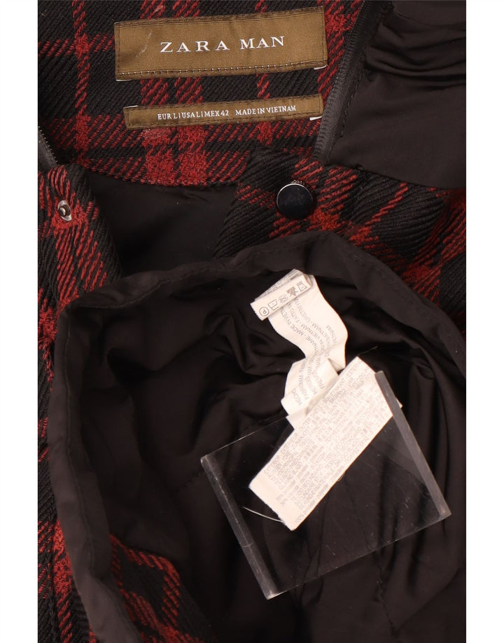 Zara Ανδρικό μπουφάν με κουκούλα με κουκούλα Utility UK 40 Large Black Check Polyester