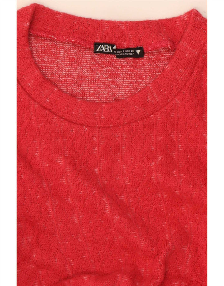 Zara Γυναικείο Crop Ruffle Μπροστινό Μακρυμάνικο UK 8 Small Red