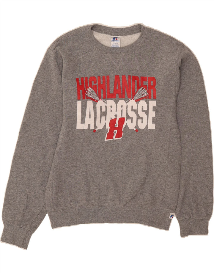RUSSELL ATHLETIC Mens Highlander Lacrosse Sweatshirt Jumper Small Grey Vintage Russell Athletic and Second-Hand Russell Athletic from Messina Hembry 