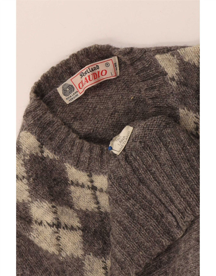 Claudio γυναικείο πουλόβερ με λαιμόκοψη UK 14 Large Grey Argyle/Diamond