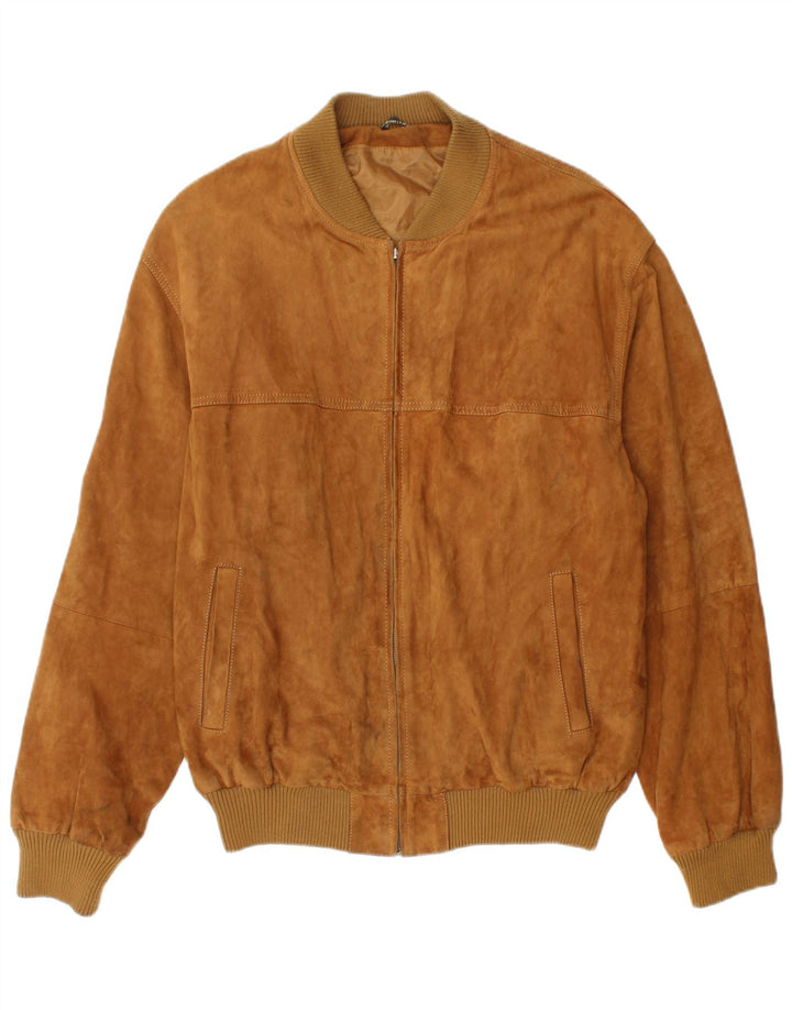 Vintage Ανδρικό Suede Bomber Jacket IT 54 2XL Καφέ Δερμάτινο