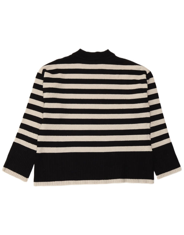 Zara Γυναικείο πουλόβερ με λαιμόκοψη UK 14 Medium Navy Blue ριγέ βισκόζη