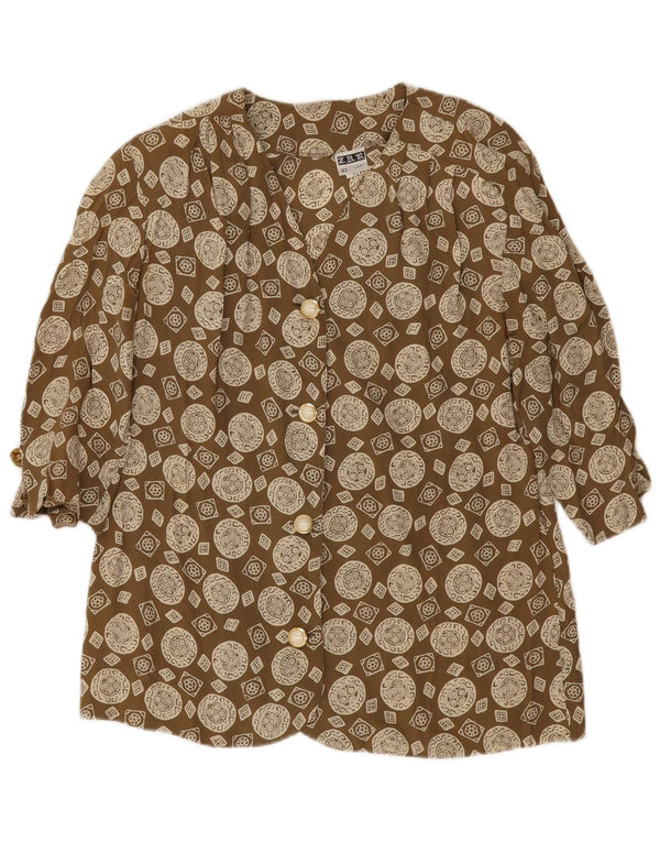 Vintage γυναικείο πουκάμισο 3/4 μανίκι μπλούζα IT 43 Medium Khaki Geometric Acetate