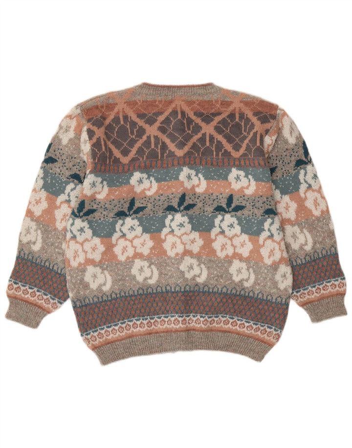 SIMONE Γυναικείο πουλόβερ ζακέτα UK 16 Μεγάλο πολύχρωμο φλοράλ μαλλί