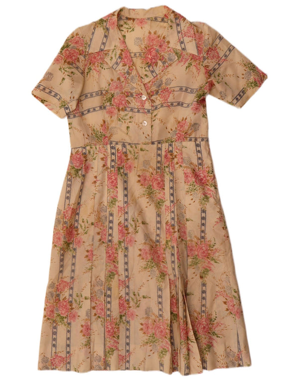 Vintage γυναικείο φόρεμα A-Line UK 12 Medium Beige Floral