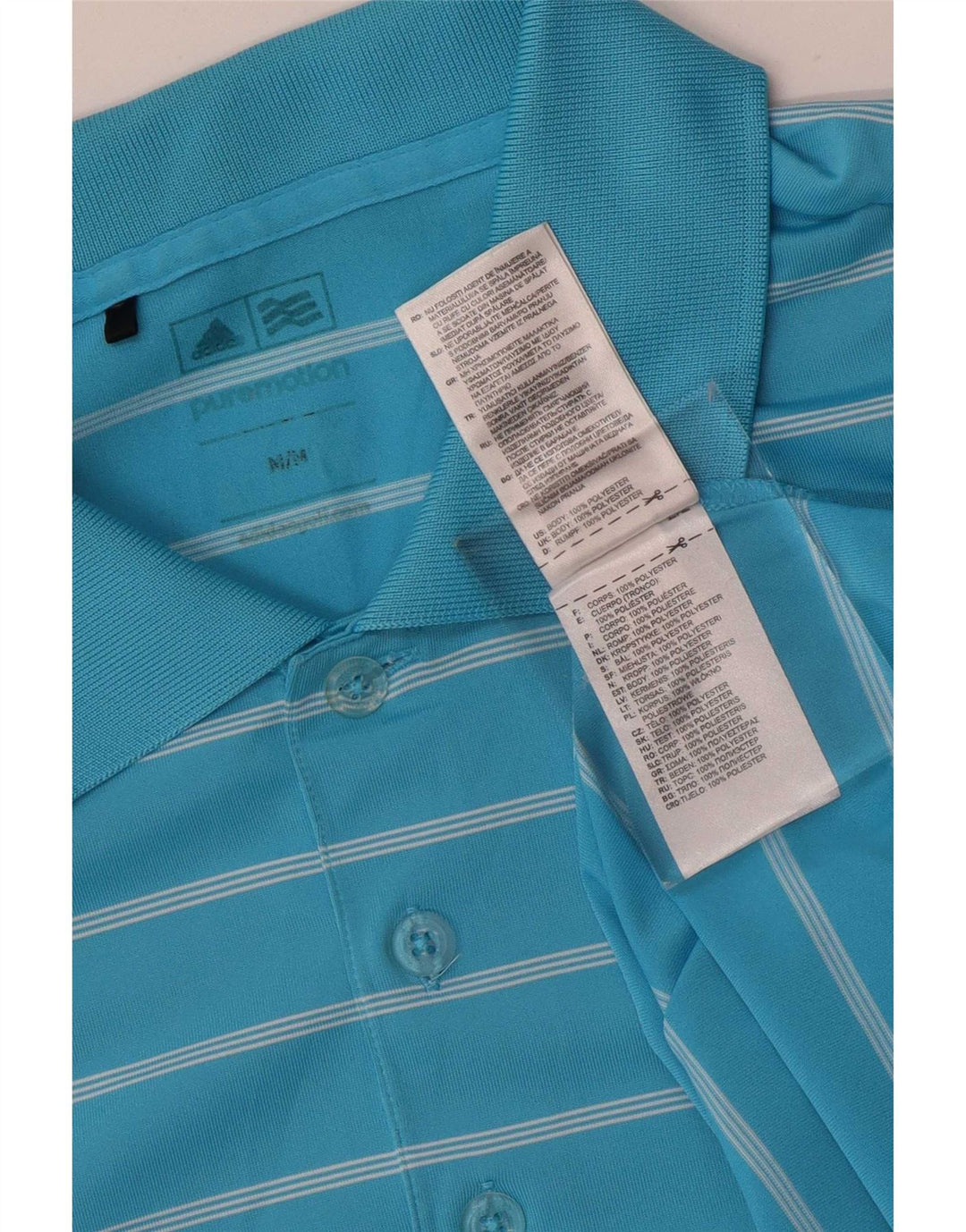 Ανδρικό πουκάμισο Adidas Polo με μεσαίο μπλε ριγέ πολυεστέρα