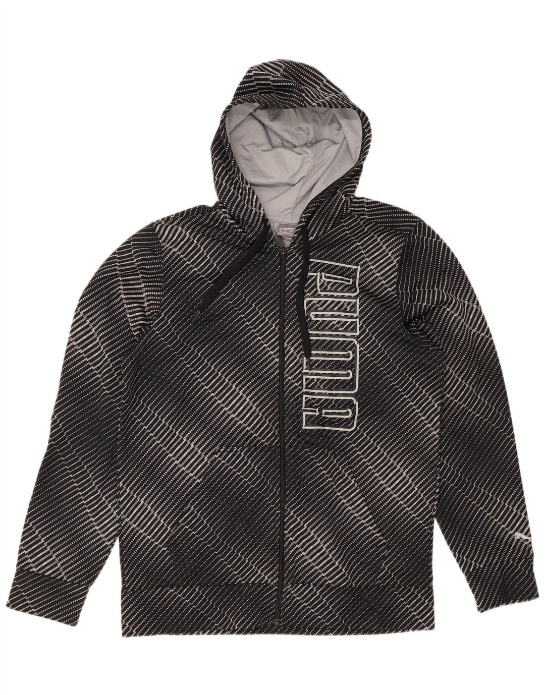 PUMA Mens Graphic Zip Hoodie Sweater Medium Black Striped Polyester