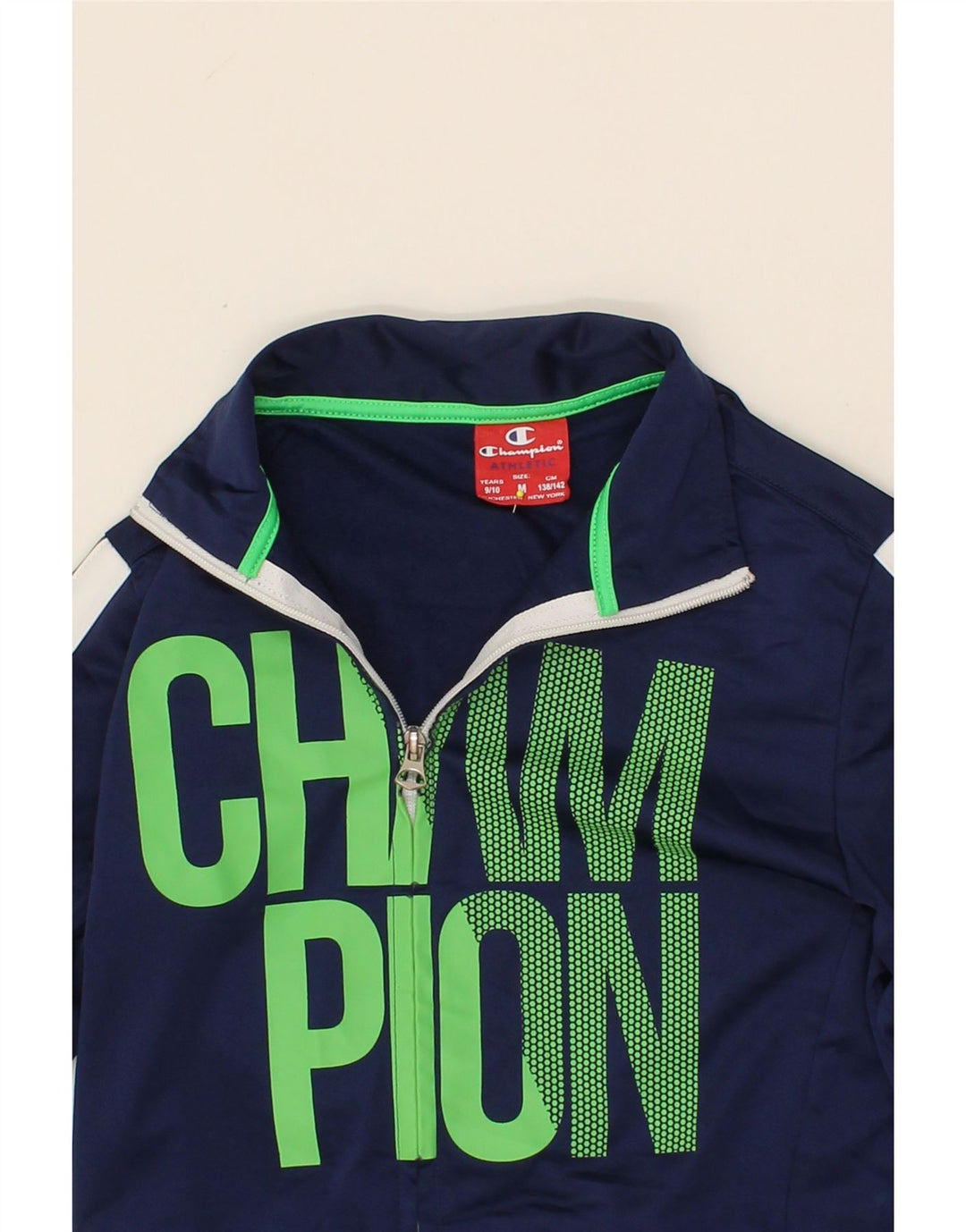 CHAMPION Boys Tracksuit Top Jacket 9-10 Years Medium Navy Blue Colourblock Vintage Champion and Second-Hand Champion from Messina Hembry 