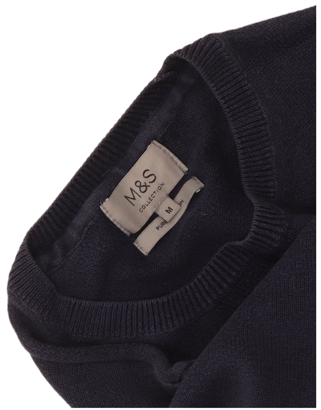 Marks & Spencer Ανδρικό πουλόβερ με λαιμόκοψη μεσαίου μπλε βαμβακερό