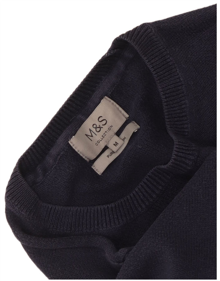 Marks & Spencer Ανδρικό πουλόβερ με λαιμόκοψη μεσαίου μπλε βαμβακερό