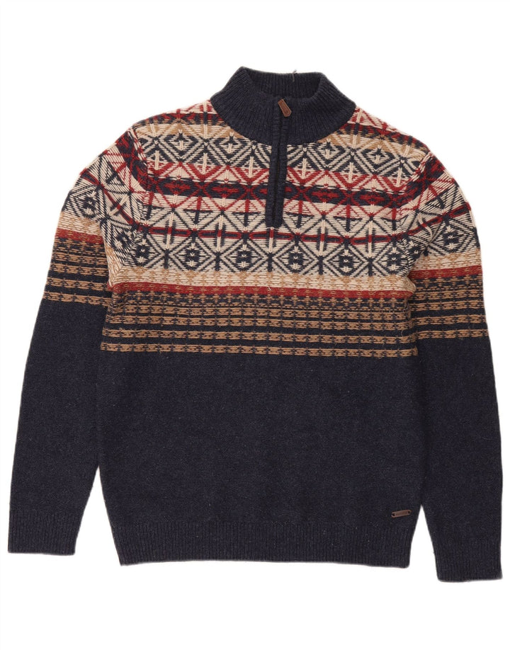 Ανδρικό πουλόβερ με φερμουάρ White Stuff Μικρό Navy Blue Fair Isle