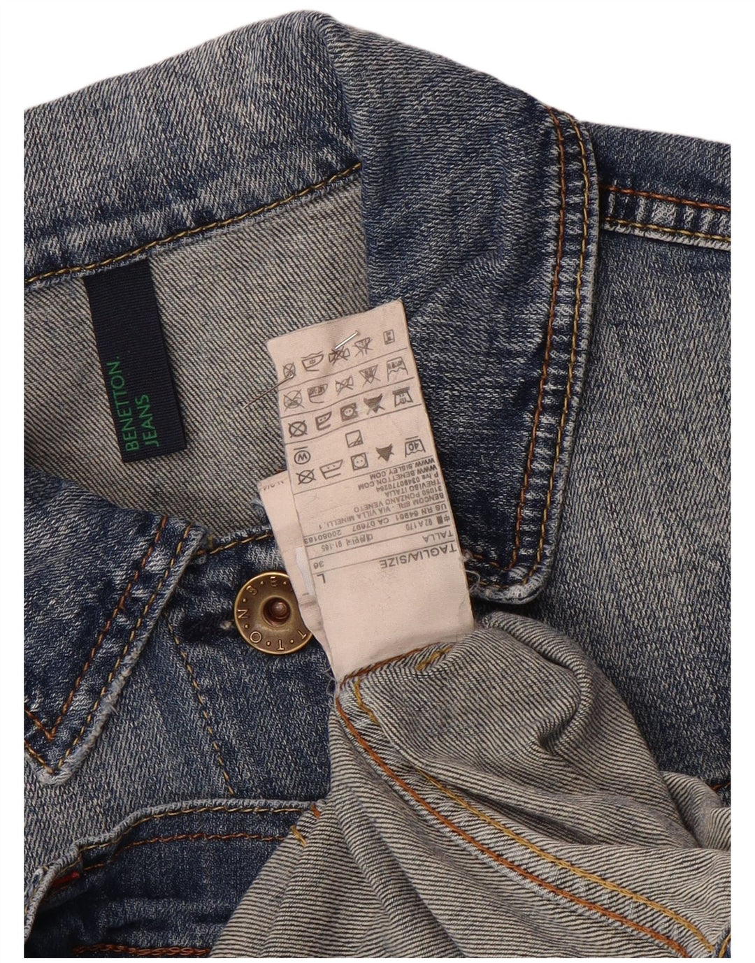 Benetton Γυναικείο Τζιν Μπουφάν UK 14 Μεγάλο Μπλε Βαμβακερό