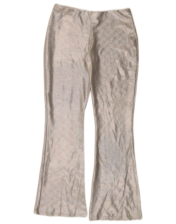 Topshop Γυναικείο Flare Casual Παντελόνι UK 10 Small W30 L30 Silver Geometric