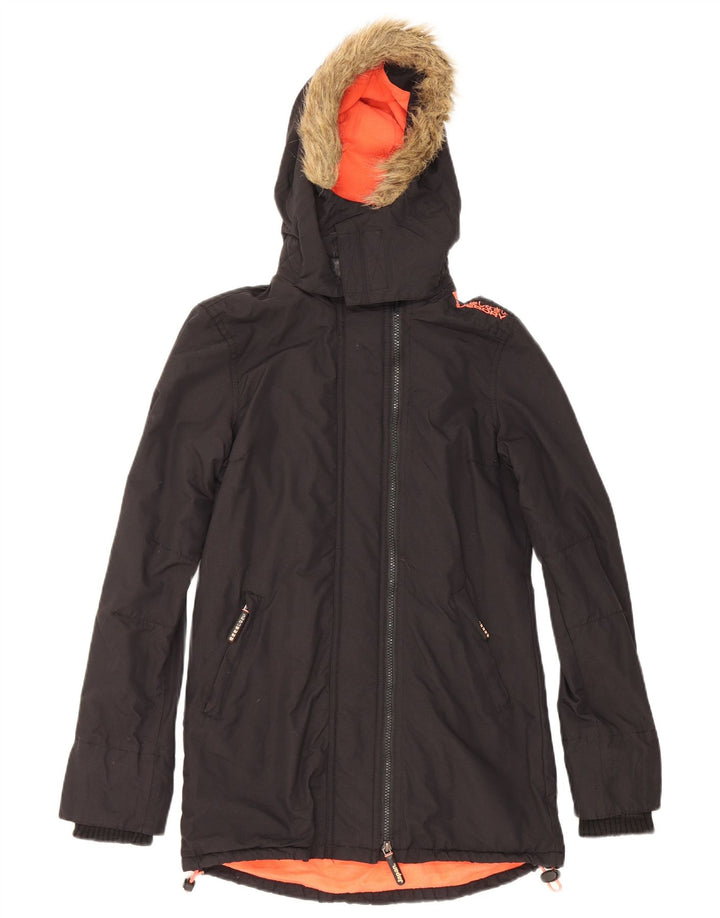 Superdry γυναικείο μπουφάν Parka με κουκούλα UK 6 XS μαύρο πολυεστέρα