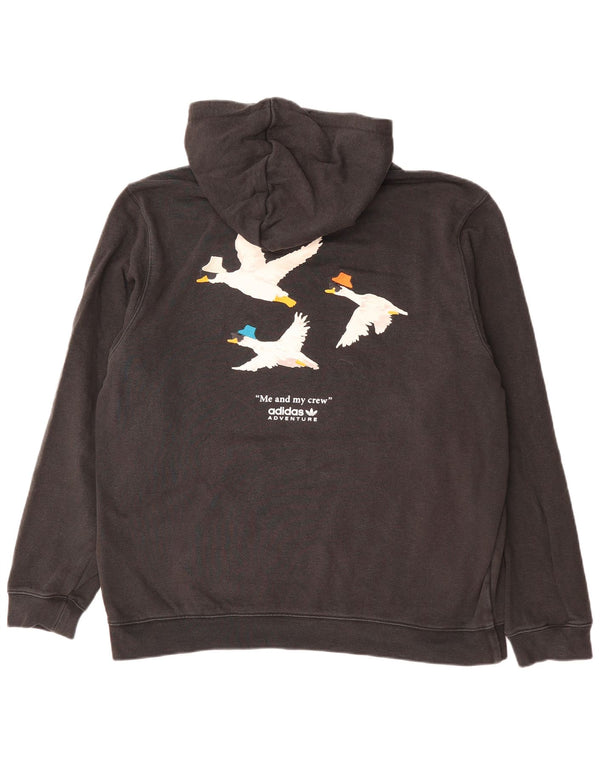 ADIDAS Mens Adventure Graphic Hoodie Jumper XL Μαύρο βαμβακερό