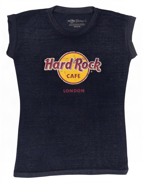 Hard Rock Cafe Γυναικείο μπλουζάκι γραφικών Λονδίνου Top UK 6 XS Navy Blue Flecked