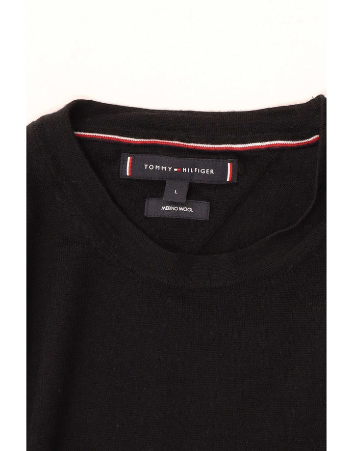 Ανδρικό πουλόβερ με λαιμόκοψη Tommy Hilfiger, μαύρο μάλλινο