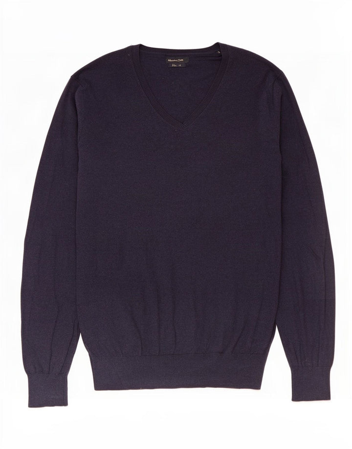 Ανδρικό πουλόβερ Massimo Dutti με V λαιμόκοψη, μεσαίο μπλε ναυτικό