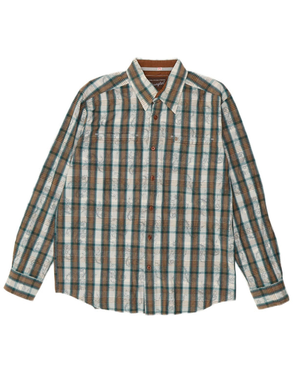 Wrangler Mens Shirt Medium Green Check Cotton