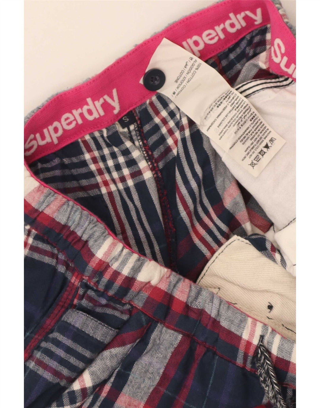 Γυναικείο Hot Παντελόνι Superdry Small W28 Navy Blue καρό βαμβακερό