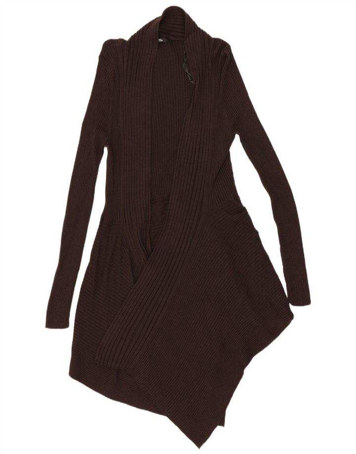 MARKS & SPENCER Γυναικείο Longline ανοιχτό πουλόβερ ζακέτα UK 12 Μεσαίο καφέ