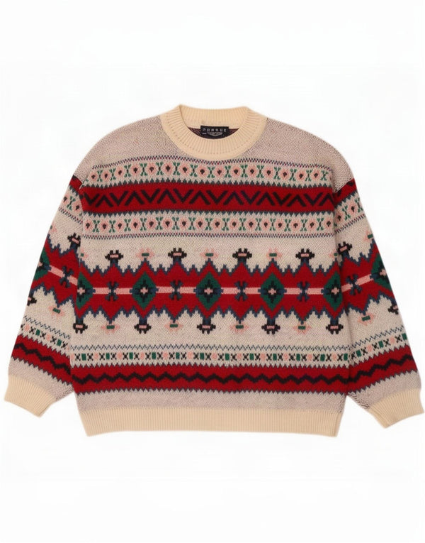 Vintage Mens Crew Neck Jumper Sweater XL Multicoloured Geometric Wool